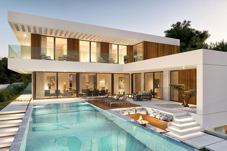 modern villa design with pool